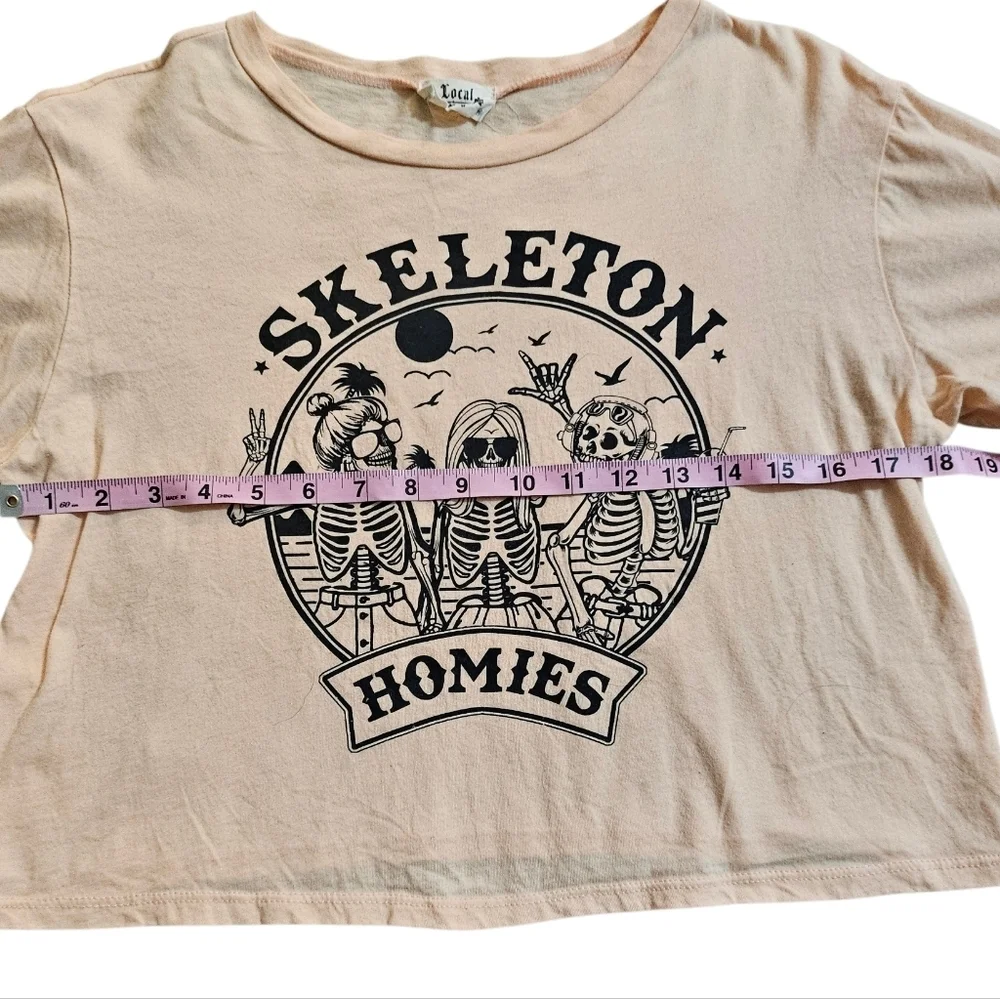 Skeleton Homies Peach Graphic Cropped Top